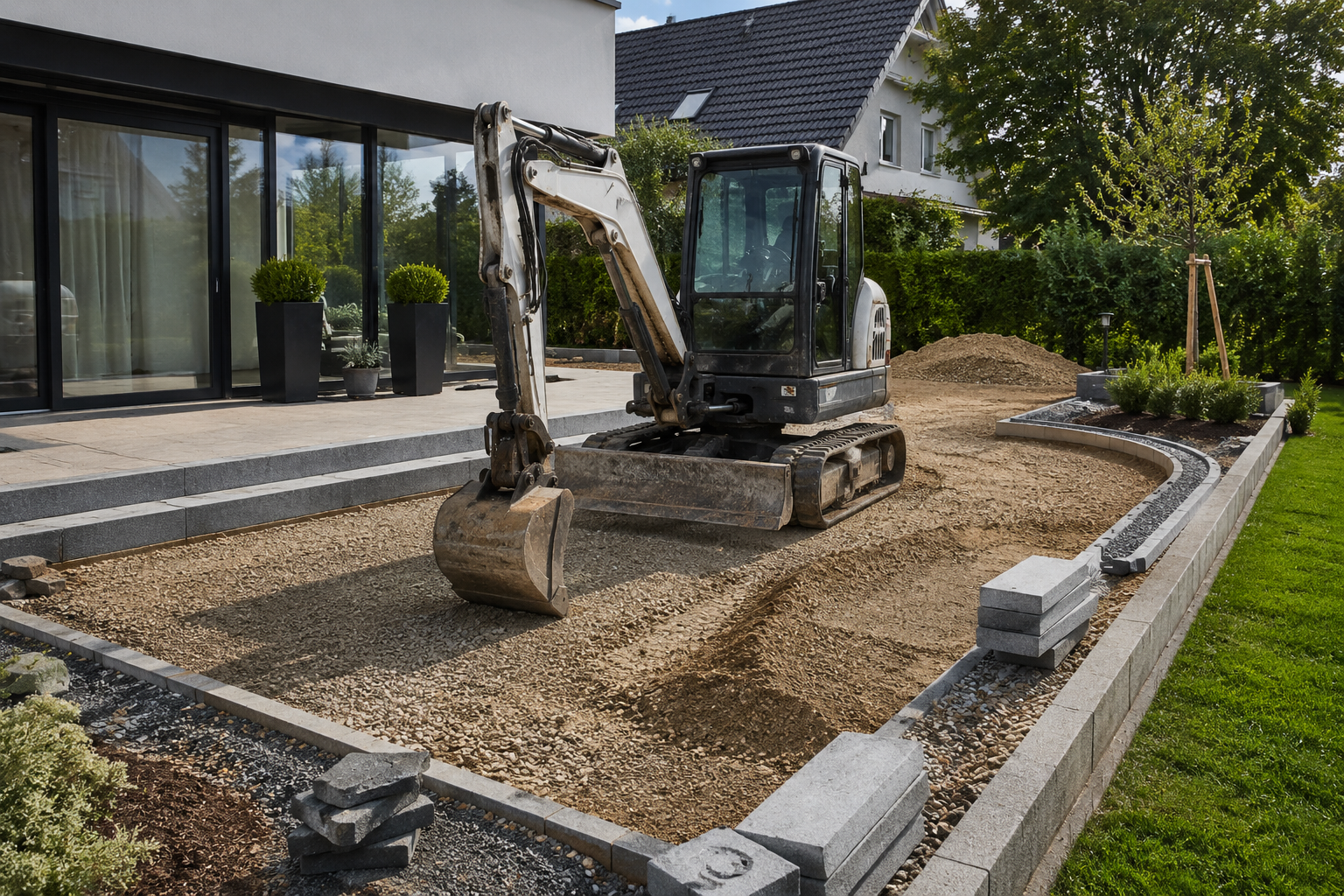 Baggerarbeiten für Außenanlagen und Untergrundvorbereitung